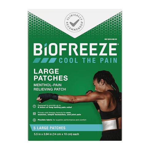 Biofreeze Large Pain Relief Patches, Menthol Pain Patches for Lower Back, Neck, Knee, & Shoulder, Comfortable & Flexible Fabric Stays in Place, 12 ct in Saudi Arabia