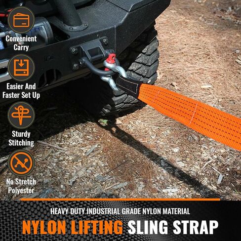 2PCS 2" x5FT & 2PCS 2" x10FT Heavy Duty Nylon Lifting Sling Strap, 18800lb Capacity Super Sturdy Flat Eye Rigging Strap for Hoist, Towing, Moving, Tree Saver Recovery, and Winch in Kuwait