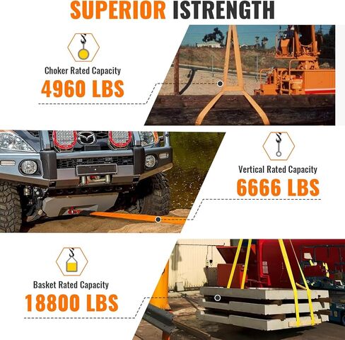 2PCS 2" x5FT & 2PCS 2" x10FT Heavy Duty Nylon Lifting Sling Strap, 18800lb Capacity Super Sturdy Flat Eye Rigging Strap for Hoist, Towing, Moving, Tree Saver Recovery, and Winch in Kuwait