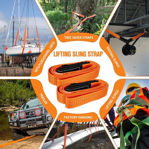 2PCS 2" x5FT & 2PCS 2" x10FT Heavy Duty Nylon Lifting Sling Strap, 18800lb Capacity Super Sturdy Flat Eye Rigging Strap for Hoist, Towing, Moving, Tree Saver Recovery, and Winch in Kuwait