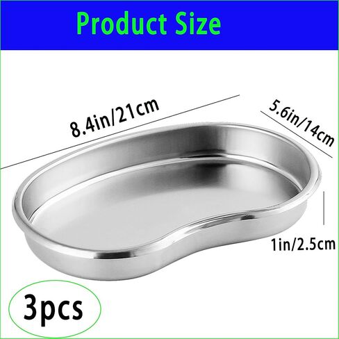 3 Packs Large Professional Medical Surgical Tray - Kidney Trays Flat Type Stainless Steel Dental Trays Thickening Lab Instrument Supplies Tools Tray for Dental Piercing Lab (8.4 * 5.6) in in Kuwait