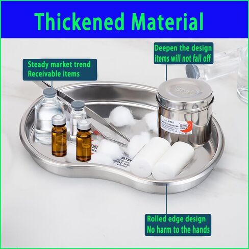 3 Packs Large Professional Medical Surgical Tray - Kidney Trays Flat Type Stainless Steel Dental Trays Thickening Lab Instrument Supplies Tools Tray for Dental Piercing Lab (8.4 * 5.6) in in Kuwait