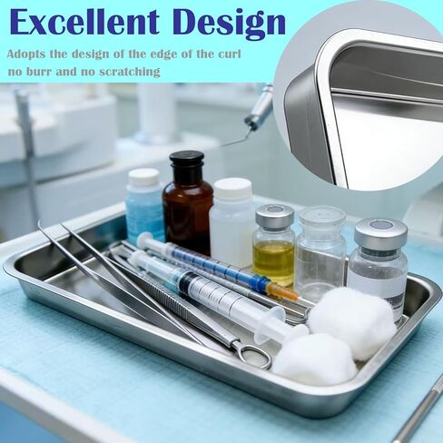 3 عبوات من صينية جراحية طبية احترافية من النوع المسطح من الفولاذ المقاوم للصدأ لطب الأسنان، صينية أدوات أدوات المختبر السميكة (8.8 بوصة * 4.5 بوصة * 0.8 بوصة / فضي) in Kuwait