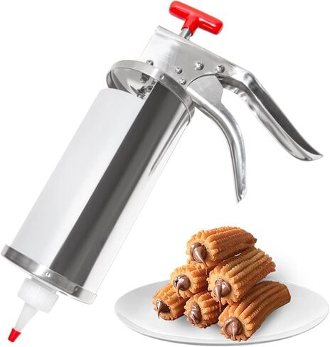 ALDKitchen Churro Maker | 1 L | Stainless Steel | Churro Filling Gun | Manual Spanish Doughnuts Filler | Cookie Press Maker | in Kuwait