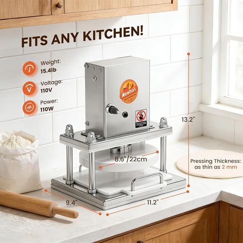 Newhai 8.6" Electric Pizza Dough Press Machine Commercial Dough Roller Sheeter Stainless Steel Pastry Bread Press Forming Processor for Bakery Home Restaurant Use in Kuwait