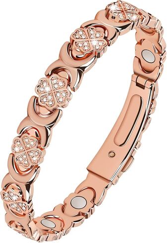Copper Bracelets for Women, 3800 Gauss, 99% Pure Copper Magnetic Bracelet, Adjustable Sizing, Four-Leaf Clover Women's Bracelets with Sparkling Cubic Zirconia, Gift Packaging in Saudi Arabia