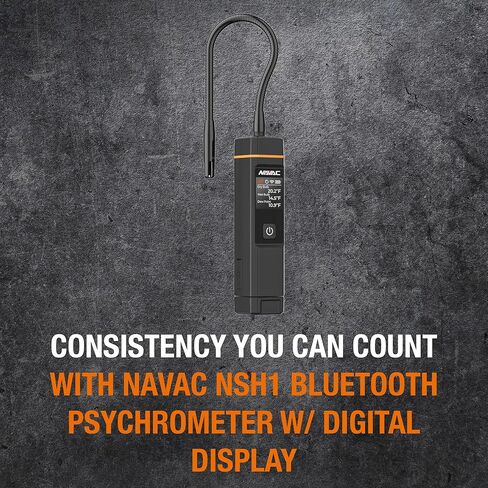 NAVAC NSH1 Bluetooth Psychrometer with Digital Display - HVAC Humidity & Temperature Diagnostics High Accuracy Sensor - One Button Operation, Easy Switch Knob, Rechargeable Battery - App Ready 7.8 oz in Kuwait