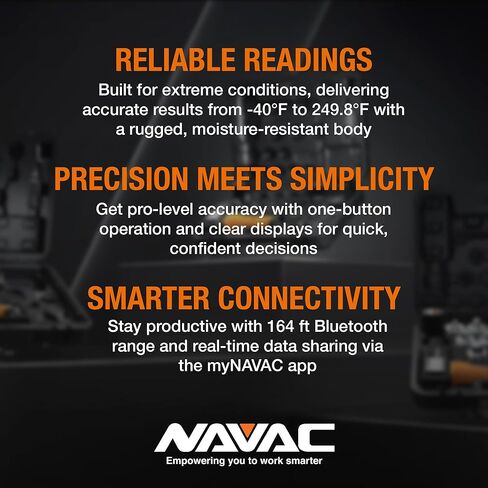 NAVAC NSH1 Bluetooth Psychrometer with Digital Display - HVAC Humidity & Temperature Diagnostics High Accuracy Sensor - One Button Operation, Easy Switch Knob, Rechargeable Battery - App Ready 7.8 oz in Kuwait