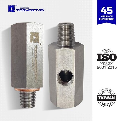 Cosmostar 1/8" BSPT Stainless Steel Oil Pressure Tee Adapter, 1/8 BSPT Female to Male with 1/8 NPT Port, 304 SS Heavy-Duty Fitting for Oil Pressure Gauge, Turbo Feed Line (OPTBS02N02) in Saudi Arabia