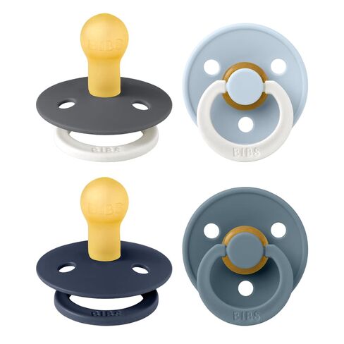 BIBS Colour Soother 4-Pack | BPA Free Dummy Pacifier | Round Nipple | Natural Rubber Latex | Made in Denmark | Size 0-6 Months | Petrol Glow Mix in Kuwait