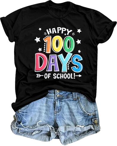 100 Days of School Shirt Women: Happy 100th Day School T-Shirt Funny Teacher Student Tee Tops Short Sleeve Tee in Kuwait
