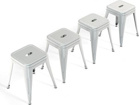 18 Inch Industrial Metal Stools Set of 4, Stackable Backless Dining Stools, Steel Chairs for Kitchen, Restaurant, Classroom, Indoor/Outdoor,Silver in Saudi Arabia