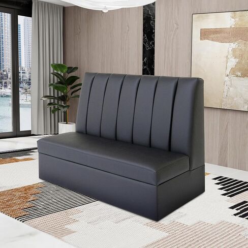 Channel Black Faux Leather Seating Booth, Modern Armless Booth for Restaurants, Living Room, and Apartment with Solid Wood Frame in Saudi Arabia