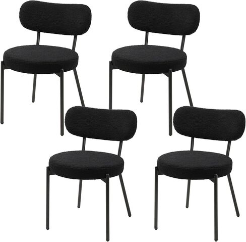مجموعة من 6 كراسي غرفة طعام حديثة مع تنجيد من قماش بوكل لطاولة المطبخ أو طاولة غرفة الطعام، طراز منتصف القرن، مقعد وظهر مريح مملوء بالإسفنج، أسود in Kuwait