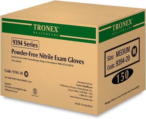 TRONEX 9394 Nitrile Exam Disposable Gloves, 4 Mil, Chemo Rated, Powder Free, Blue, Case of 1,500 in Kuwait