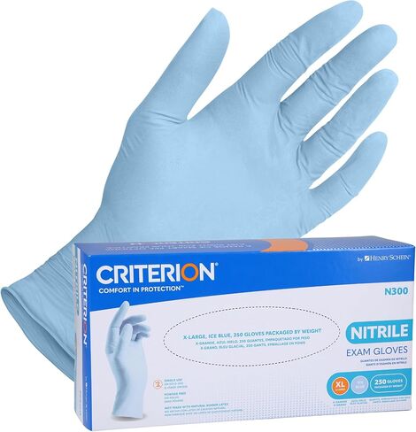 قفازات Henry Schein Criterion N300 Nitrile Exam Gloves، مقاس X-Large، أزرق ثلجي - علبة مكونة من 10 صناديق (250/صندوق، إجمالي 2500) - تم اختبارها كيميائيًا، خالية من اللاتكس، مكلورة، 2.76 مل، غير معقمة in Saudi Arabia