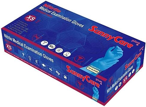 100Pcs SunnyCare #8200 Blue Nitrile Medical Exam Gloves Powder Free Chemo-Rated (Non Vinyl Latex) 100/box Size: X-Small in Kuwait