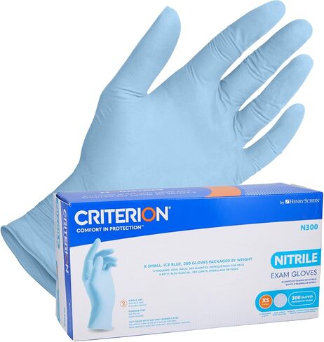 Henry Schein Criterion N300 Nitrile Exam Gloves, X-Small, Ice Blue – Case of 10 Boxes (300/Box, 3,000 Total) – Chemo Tested, Latex-Free, Chlorinated, 2.76 Mil, Non-Sterile in Saudi Arabia