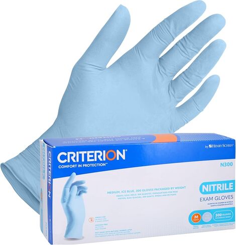 Henry Schein Criterion N300 Nitrile Exam Gloves, Medium, Ice Blue – Case of 10 Boxes (300/Box, 3,000 Total) – Chemo Tested, Latex-Free, Chlorinated, 2.76 Mil, Non-Sterile in Saudi Arabia