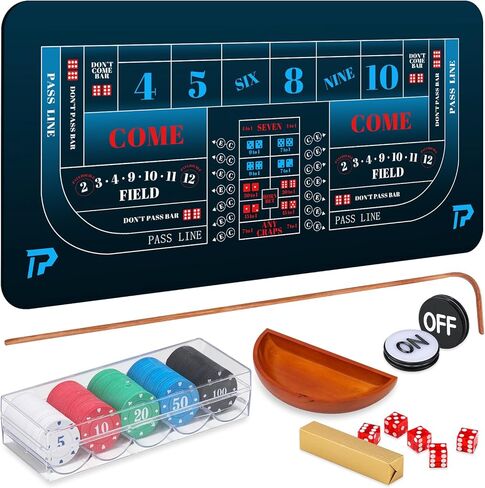 مجموعة ألعاب الطاولة كرابس مع بساط تخطيط سطح الطاولة المطاطي 35 * 70 بوصة، وعصا الروطان 36 بوصة، ونرد درجة الكازينو 19 مم، وزر تشغيل/إيقاف و100 قطعة تخطيط لعبة كرابس للحفلات in Kuwait