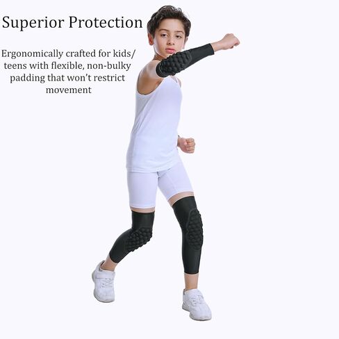 Kids Protective Knee Sleeves, Boys & Girls Padded Compression Sleeve for Basketball, Volleyball, Jumping, Skiing & Skating L in Saudi Arabia