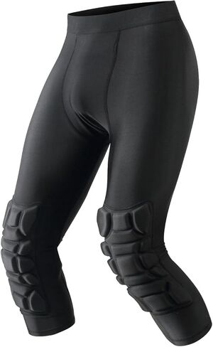 Men Basketball Leggings with Knee Pads, 3/4 Padded Compression Pants with Cup Pocket in Kuwait