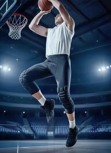 Men Basketball Leggings with Knee Pads, 3/4 Padded Compression Pants with Cup Pocket in Kuwait