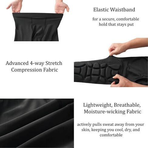 Men Basketball Leggings with Knee Pads, 3/4 Padded Compression Pants with Cup Pocket in Kuwait