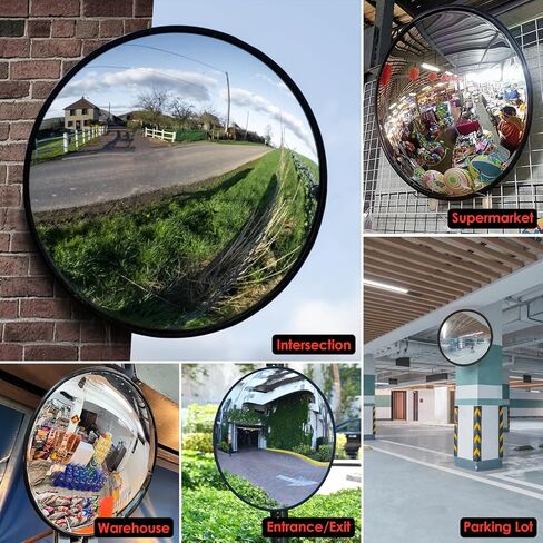 مرآة محدبة للسلامة المرورية مثبتة على الحائط مقاس 24 بوصة أو 32 بوصة، مرآة أمان مضادة للسرقة مع حامل عالي التحمل لمتجر البيع بالتجزئة، المرآب، المستودع، المكتب، موقف السيارات (1، 24 بوصة كبير) in Kuwait