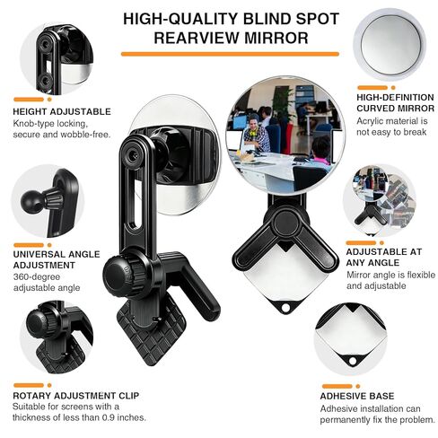 Clip On Mirror for Computer Monitor & Laptop, Convex Rear View Mirror for Office Monitor, Desk, Cubicle Privacy -Adjustable Wide Angle Clip to Eliminate Blind Spots for Personal Safety (1) in Kuwait