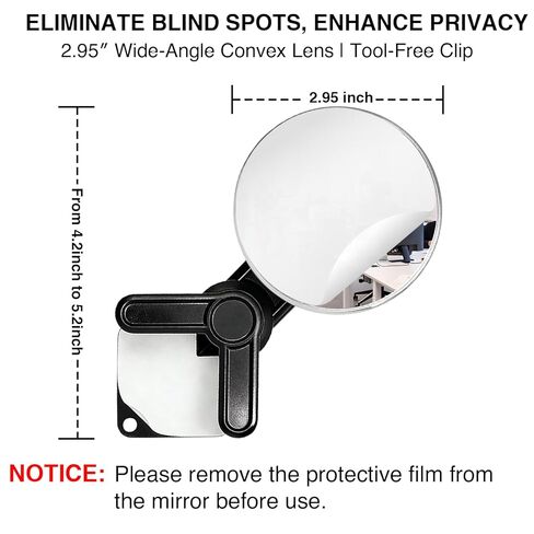 Clip On Mirror for Computer Monitor & Laptop, Convex Rear View Mirror for Office Monitor, Desk, Cubicle Privacy -Adjustable Wide Angle Clip to Eliminate Blind Spots for Personal Safety (1) in Kuwait
