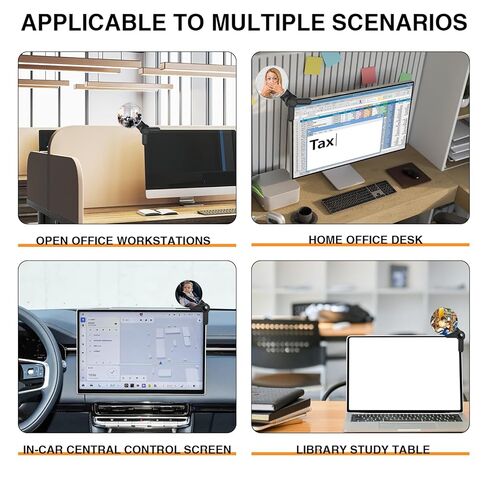 Clip On Mirror for Computer Monitor & Laptop, Convex Rear View Mirror for Office Monitor, Desk, Cubicle Privacy -Adjustable Wide Angle Clip to Eliminate Blind Spots for Personal Safety (1) in Kuwait