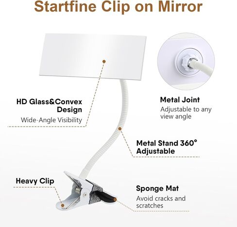 مشبك على مرآة الأمان، مقصورة مكتب محدبة لمكتب السلامة الشخصية، مرآة الرؤية الخلفية، شاشة الكمبيوتر لترى خلفك (مستطيل أبيض 6.69 بوصة × 2.95 بوصة بدون إطار) in Kuwait