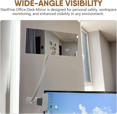 مشبك على مرآة الأمان، مقصورة مكتب محدبة لمكتب السلامة الشخصية، مرآة الرؤية الخلفية، شاشة الكمبيوتر لترى خلفك (مستطيل أبيض 6.69 بوصة × 2.95 بوصة بدون إطار) in Kuwait