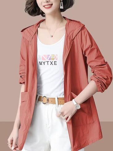 Women's Lightweight Hooded Windbreaker Jacket Zip Up Breathable Sun Protection Coat for Travel Hiking Outdoor Plus Size in Saudi Arabia
