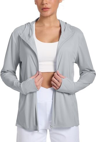 سترة نسائية للحماية من الشمس مع قلنسوة بسحاب وخفيفة الوزن وأكمام طويلة لتغطية الأشعة فوق البنفسجية للتنزه سيرًا على الأقدام بعامل حماية من الأشعة فوق البنفسجية 50+ in Kuwait