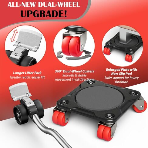Heavy Duty Furniture Movers with 8 Wheels, Dual-Wheel Caster Square Dollies with Furniture Lifter and Base, 360° Swivel Casters, Non-Slip Pads, Up to 3500 lbs Load Capacity in Saudi Arabia