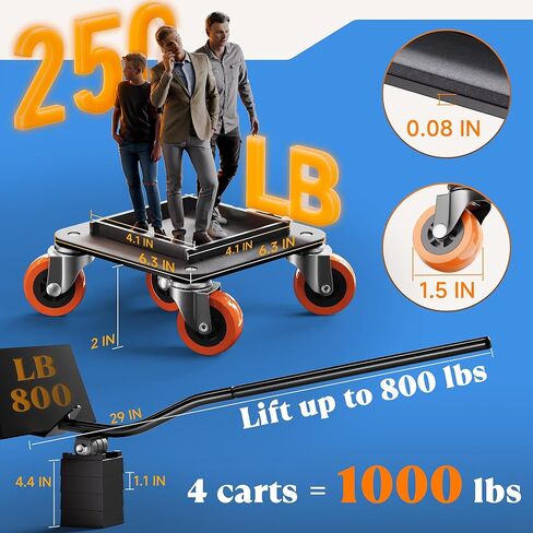 Furniture Movers with Wheels, Upgraded Guardrails for No Slips, Heavy Duty Furniture Dolly, Furniture Sliders with Wheels, Furniture Lifter Tool Included (Orange, 6.3" × 6.3" Pro) in Saudi Arabia