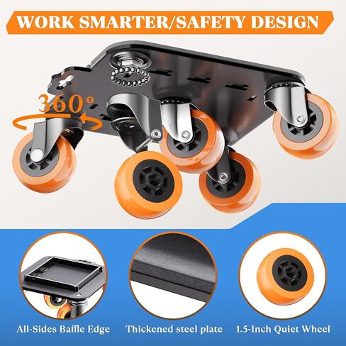 Furniture Movers with Wheels, Upgraded Guardrails for No Slips, Heavy Duty Furniture Dolly, Furniture Sliders with Wheels, Furniture Lifter Tool Included (Orange, 6.3" × 6.3" Pro) in Saudi Arabia