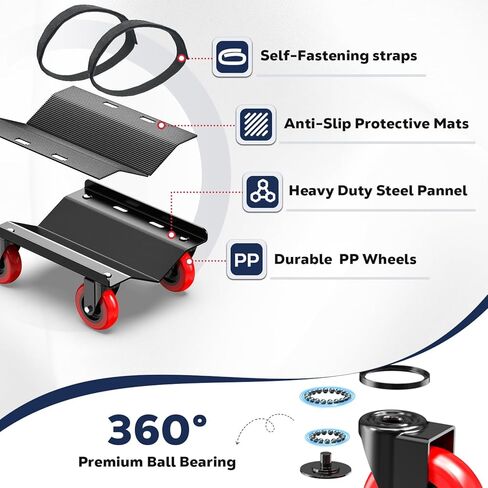 Snowmobile Dolly Heavy Duty with 3 Inch Caster Wheels,Sled Dollies Set of 3 Holding Up to 1660 LBS,V-Slide Steel Dollies with Full Rubber Pad Protecting Ski,and 2 Pairs of Straps Attaching on Skis in Kuwait