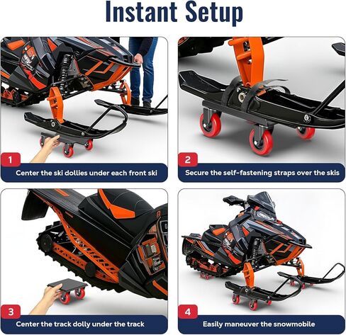 Snowmobile Dolly Heavy Duty with 3 Inch Caster Wheels,Sled Dollies Set of 3 Holding Up to 1660 LBS,V-Slide Steel Dollies with Full Rubber Pad Protecting Ski,and 2 Pairs of Straps Attaching on Skis in Kuwait