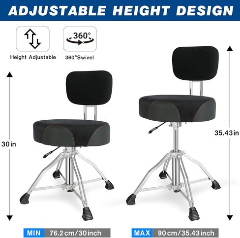 EASTROCK Drum Throne with Backrest, 4-Leg Airlift Height Adjustable Drum Stool, Motorcycle-Style Heavy Duty Saddle Drum Seat with Thickened Cushion for Adult Drummers in Saudi Arabia