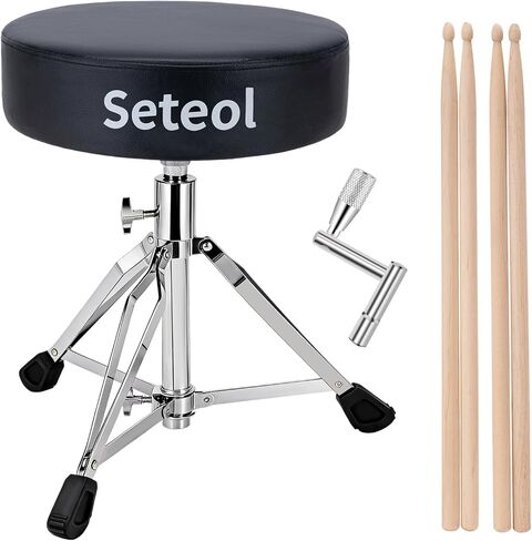 Heavy Duty Drum Throne 330 lbs, Saddle Drum Stool Height Adjustable, Ergonomic Thick Padded Drum Seat with 2 Pairs 5A Drumsticks & Drum Key for Adult Drummers in Kuwait