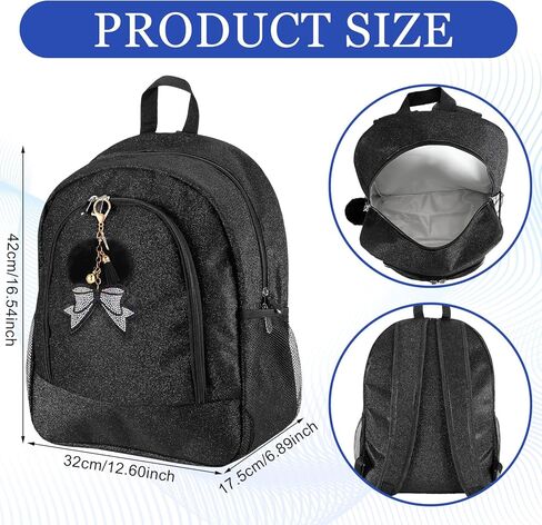3 Pcs Large Cheer Backpack with Lunch Tote Bag & Bow Keychain Cheerleading Glitter Bag Cheerleader Sports Team Gifts(Black) in Saudi Arabia