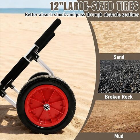 عربة كاياك من الألومنيوم شديدة التحمل، عرض قابل للتعديل بسعة وزن 470 رطل وإطارات صلبة مقاس 12 بوصة، عربة ترولي زورق قابلة للفصل لزوارق الكاياك وألواح التجديف العائمة وبساط جون بوتس in Kuwait