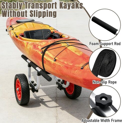 عربة كاياك من الألومنيوم شديدة التحمل، عرض قابل للتعديل بسعة وزن 470 رطل وإطارات صلبة مقاس 12 بوصة، عربة ترولي زورق قابلة للفصل لزوارق الكاياك وألواح التجديف العائمة وبساط جون بوتس in Kuwait