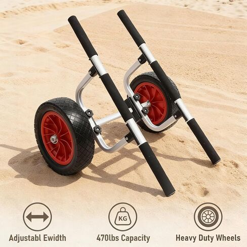 عربة كاياك من الألومنيوم شديدة التحمل، عرض قابل للتعديل بسعة وزن 470 رطل وإطارات صلبة مقاس 12 بوصة، عربة ترولي زورق قابلة للفصل لزوارق الكاياك وألواح التجديف العائمة وبساط جون بوتس in Kuwait