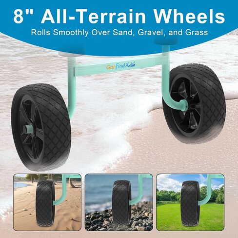 عربة كاياك شديدة التحمل من GanFindX، عربة كاياك قابلة للتعديل وقابلة للطي مع عجلات إسفنجية صلبة، عربة نقل كاياك محمولة، أشرطة ربط للأسفل متضمنة عرض قابل للتعديل، أخضر فاتح in Kuwait