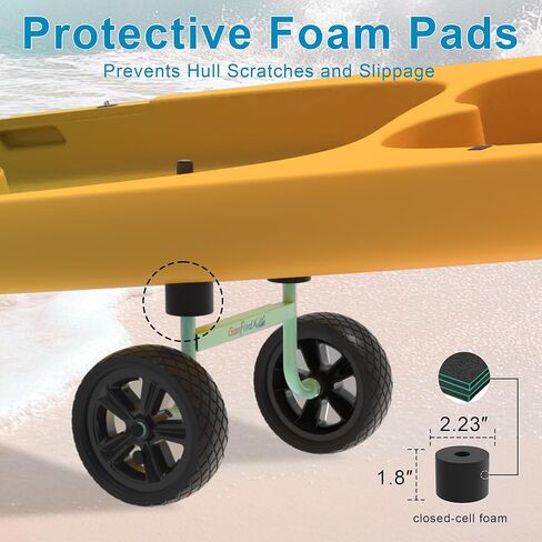 عربة كاياك شديدة التحمل من GanFindX، عربة كاياك قابلة للتعديل وقابلة للطي مع عجلات إسفنجية صلبة، عربة نقل كاياك محمولة، أشرطة ربط للأسفل متضمنة عرض قابل للتعديل، أخضر فاتح in Kuwait