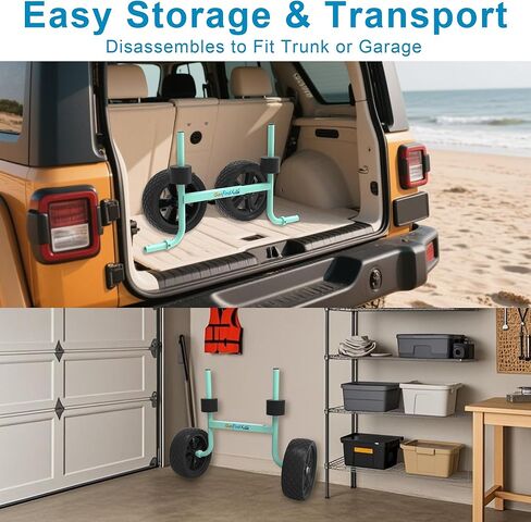 عربة كاياك شديدة التحمل من GanFindX، عربة كاياك قابلة للتعديل وقابلة للطي مع عجلات إسفنجية صلبة، عربة نقل كاياك محمولة، أشرطة ربط للأسفل متضمنة عرض قابل للتعديل، أخضر فاتح in Kuwait